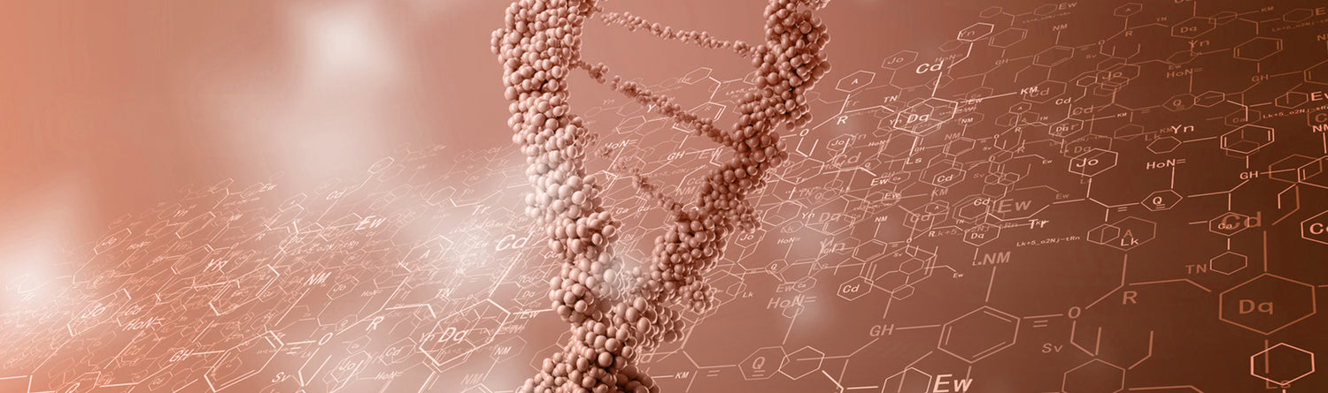 background, color molecules form a helix shape